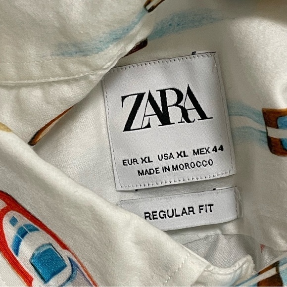 ZARA Mens White Boat Print Casual Shirt Short Sleeve Botton Regular Fit Up Sz XL - Picture 4 of 8